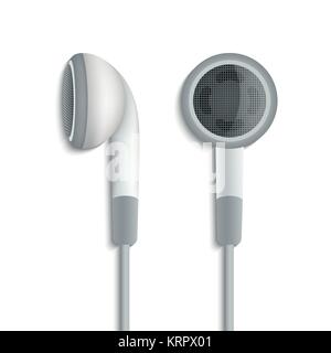 White plug stereo headphones on white background Stock Vector