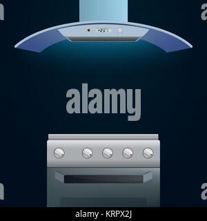 Modern oven and extractor on a dark background Stock Vector