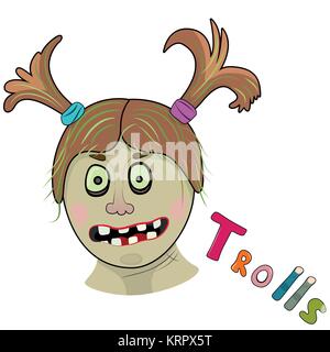 Scary girl troll. Illustration on white background Stock Vector