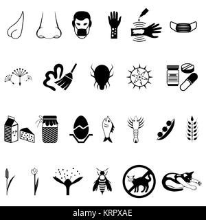 Vector black allergies icons set - illustration isolated on white background Stock Vector