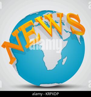 Earth Globe with word News isolated on gray background. World News Concept Stock Vector