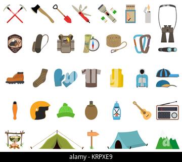 Mountain hiking and climbing vector icon set. Stock Vector