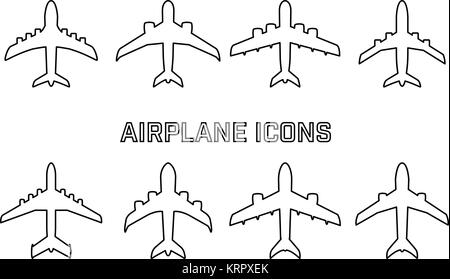 Vector set of different airplane symbols. All vector objects are isolated Stock Vector