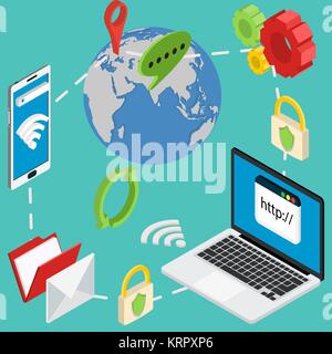 web isometric online safety data protection secure connection cryptography antivirus Stock Vector