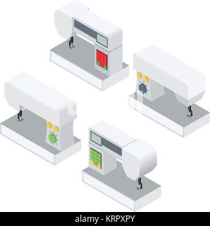 Set modern electronic sewing machines in isometric projection Stock Vector
