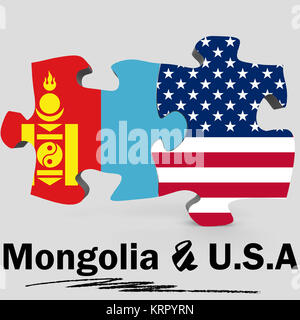 USA and Mongolia flags in puzzle Stock Photo