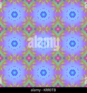 Abstract geometric seamless background multicolored. Regular ornaments with star pattern in violet and purple shades and diamond pattern in mint green and violet. Stock Photo