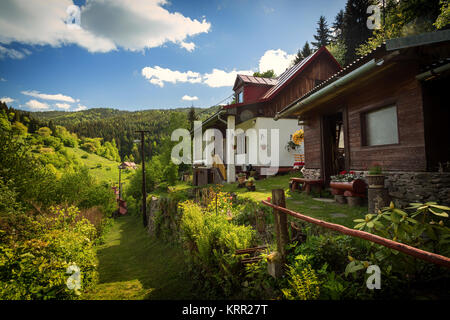 Rural house on old miners village in middle Europe, Spania Dolina, Slovakia Stock Photo