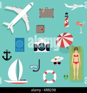 Vector icons and concepts in flat style - travel and vacation, Trendy banners and signs - summer and journey Stock Vector