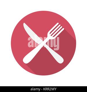 Fork and Knife Icon With Long Shadow Stock Vector