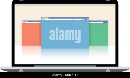 Vector laptop mockup - display with open windows. Isolated on white background Stock Vector