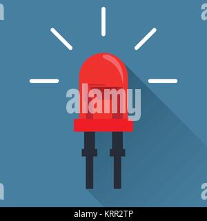 Red Light Emitting Diode. Flat design icon with long shadow Stock Vector