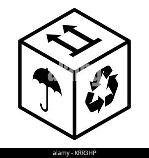 Isometric fragile box sign - vector monochrome icon Stock Vector