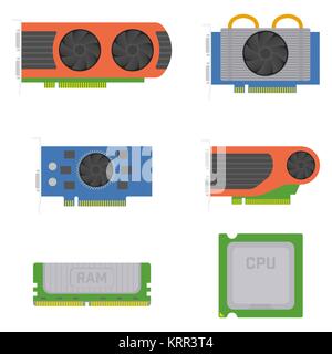 Computer elements - graphics cards RAM processor. Vector set. Stock Vector