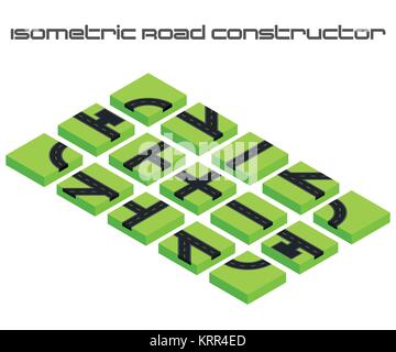 Isometric vector roads constructor. Kit to create your 3D city or street map. For your infographic or business design. Stock Vector