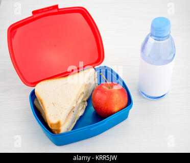 School lunch box on white background Stock Photo