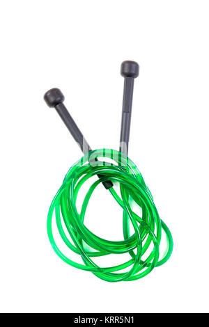 green Jumping rope for sort training on white background Stock Photo