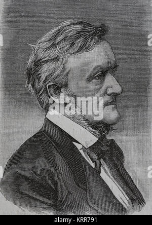 Richard Wagner (1813-1883). German composer. Portrait. Engraving, 1883. Stock Photo