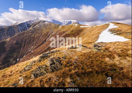 Scales Fell leading to summit of  Blencathra / Saddleback one of the Northern Lake District Fells in Cumbria Stock Photo