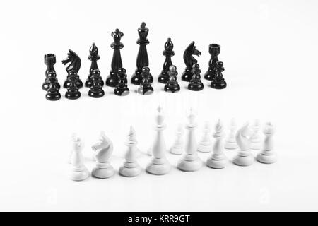 Chess board starting position on a white background Stock Photo