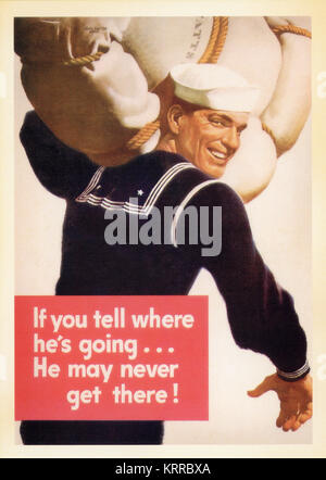 US Vintage Poster card - printed during World War Ⅱ. - If you tell wher he is going...., He may never get there ! Stock Photo