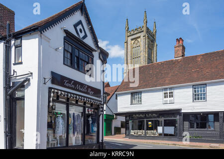 Parish Church of St.Swithun from Middle Row, High Street, East Grinstead, West Sussex, England, United Kingdom Stock Photo