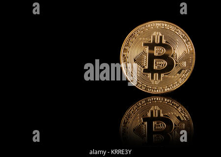 gold bitcoin isolated on black background Stock Photo