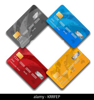 Set of Premium Credit cards, isolated, vector. Business Solution. Gold, red, blue, gray credit card. Stock Vector