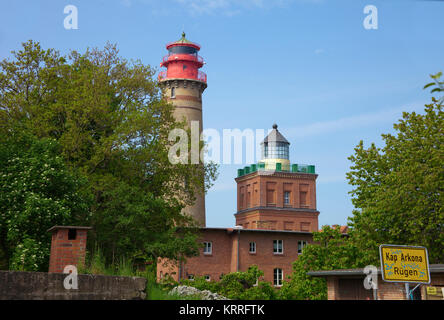 New and old lighthouse at Cape Arkona, North cape, Ruegen island, Mecklenburg-Western Pomerania, Baltic Sea, Germany, Europe Stock Photo