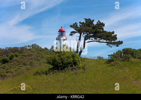 Wind dodger and lighthouse Dornbusch on Schluckwiekberg, landmark of Hiddensee island, Mecklenburg-Western Pomerania, Baltic Sea, Germany, Europe Stock Photo