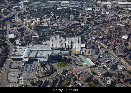 An aerial view of the centre of Wakefield, a city in West Yorkshire Stock Photo