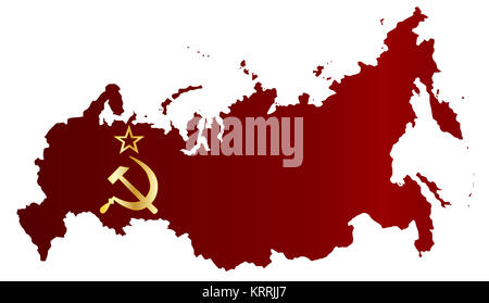 Russian Red Flag Silhouette Map Stock Photo