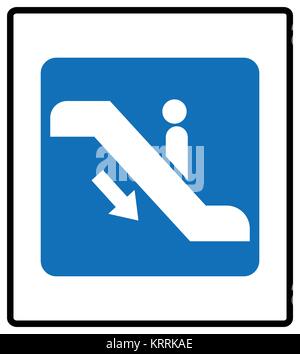 Escalator goes up sign. Vector illustration isolated on white Blue mandatory information symbol. White pictogram. Stock Vector
