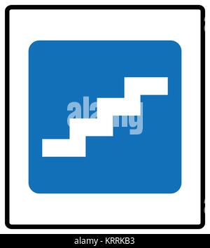 Stair up sign. Vector illustration isolated on white. White simple pictogram icon in blue rectangle at white background. Mandatory informational symbo Stock Vector