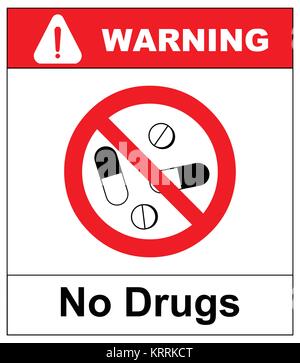 No pills sign, isolated on white background, vector illustration isolated on white background. No drugs icon. Red warning prohibition symbol. Stock Vector