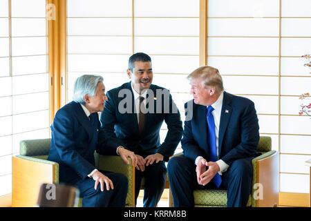 Japanese Emperor Tsugu Akihito (left) meets with U.S. President Donald Trump at the Imperial Palace November 5, 2017 in Tokyo, Japan. Stock Photo