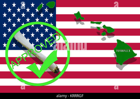 hawaii on cannabis background. drug policy. legalization of marijuana on usa flag Stock Photo