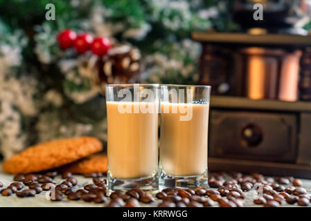 Shots of cream liqueur with coffee beans Stock Photo