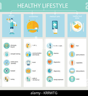 Set of flat design icons for healthy lifestyle. Stock Photo