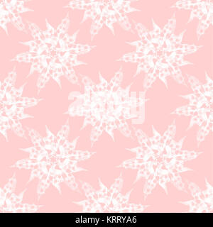 Regular geometric seamless background. Abstract white blossoms on pink, delicate and dreamy. Stock Photo