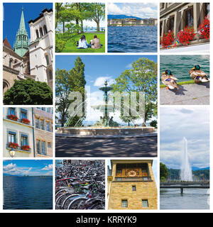 The collage from images of Geneva, Switzerland Stock Photo
