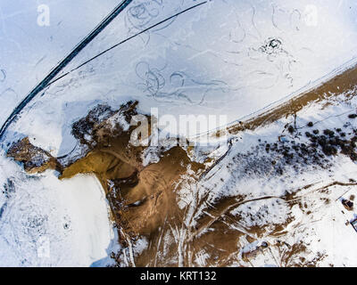 View from sky on frozen ice fields of Lake Baikal, Russia Siberia Stock Photo