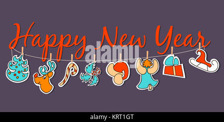 New Year banner. Cozy New Year poster set Stock Photo