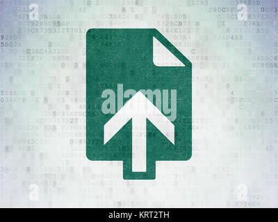 Web development concept: Painted green Upload icon on Digital Data Paper background Stock Photo
