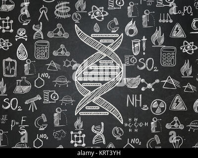 Science concept: Chalk White DNA icon on School board background with  Hand Drawn Science Icons, School Board Stock Photo
