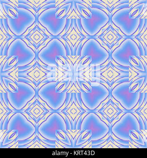 Abstract geometric seamless background. Regular diamond pattern beige, violet and light blue with purple outlines, ornate and dreamy. Stock Photo