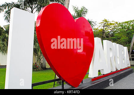 I Love Aruba sign in Oranjestad on the island of Aruba. Stock Photo