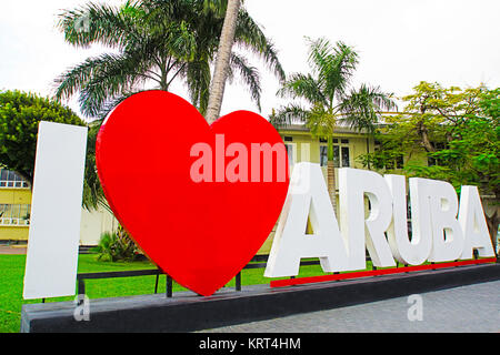 I Love Aruba sign in Oranjestad on the island of Aruba. Stock Photo