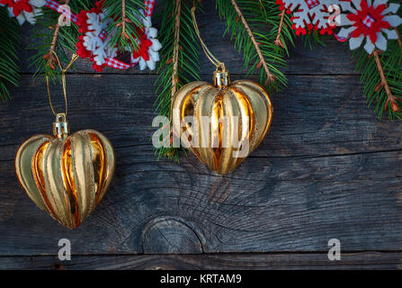 Christmas background with toys and spruce branches Stock Photo