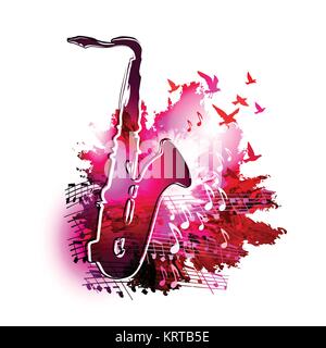 Saxophone design. Digital watercolor painting. Vector illustration Stock Vector